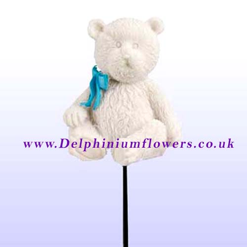 Graveside Teddy Bear & Blue Bow Photo Tribute Holder - Click Image to Close
